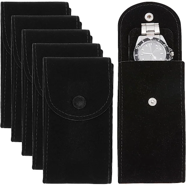 Velvet Bags for Watches, Luxury Watch Storage Bags with Snap Button for Jewelry Watch Storage Box, Black, 13x6.7cm-tfrf