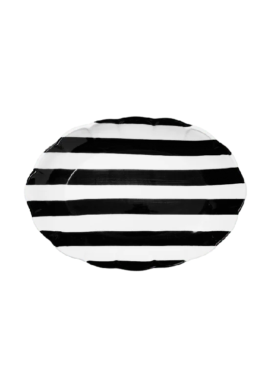 Pick A Poppy Stripe Serveringsfat - 36 Cm Glas & porslin Svart