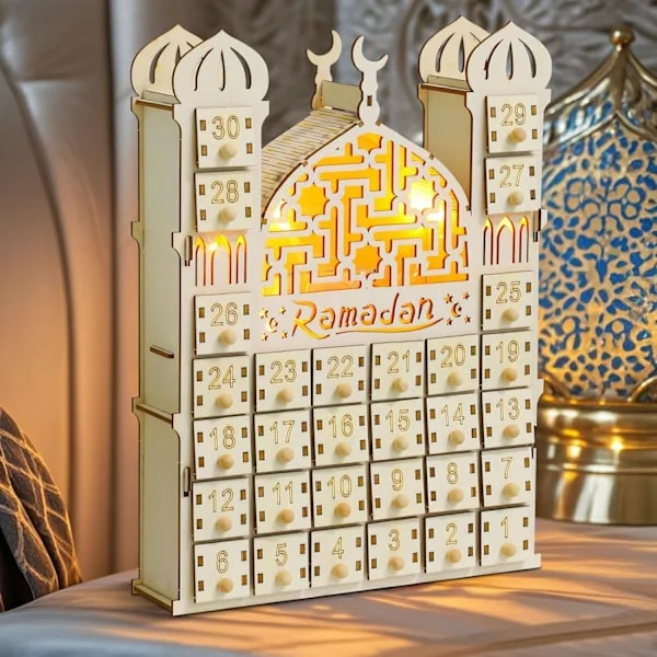 DIY Ramadan Puinen Kalenteri - 30 Laatikkoa Valolla, Lasten Eid Mubarak Koriste, Adventtityyli