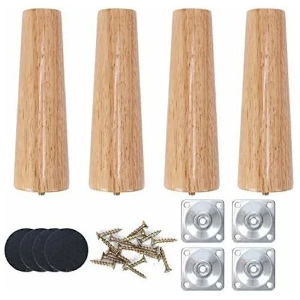 4 stk. 20 cm rette møbelben i tre, kaffebordben i tre, eik, heltre møbelben for sovesofa, bord, lenestol, nattbord, garderobe