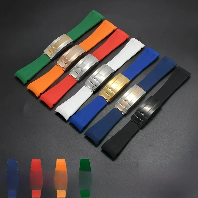 AliExpress - Hochwertiges Silikonarmband in Schwarz, Grün, Rot, Blau und Weiß, gebogene Schnittstelle für Rolex Datejust Submariner-Armband