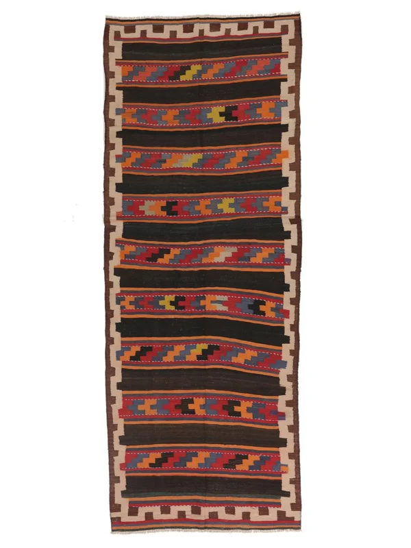 Orientalischer Afghan Vintage Kelim Teppich 134X352 Läufer Schwarz/Dunkelrot Wolle