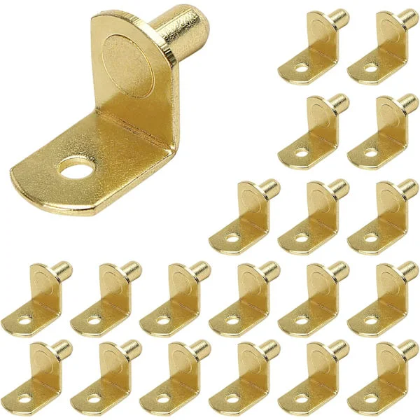 Hyllstödspinnar 20 stycken 6mm Metall L-formade Stödpinnar Hyllstöd Nickelförkromade Pinnar för Trä Möbel Skåp Konsol (Guld Färg)