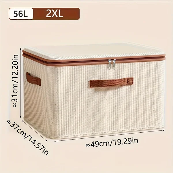 Sammenfoldelig opbevaringsboks under sengen med låg - stofarrangør til tøj og sengetøj 【Beige】 2XL