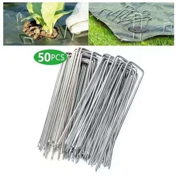 Sett med 50 galvaniserte stålfestepinner for ugressduk - 200x40mm - Ø2.5mm-FY-