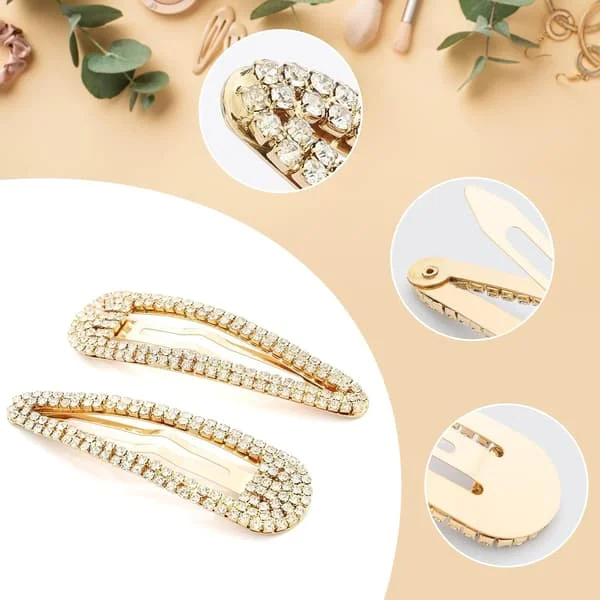 Guld Rhinestone Hårspænder, Snap Hårspænder, Guld Hårspænder, Rhinestone Hårpynt, Hårspænder til Kvinder Piger Brud, Bryllup, Fest, Bal 2stk