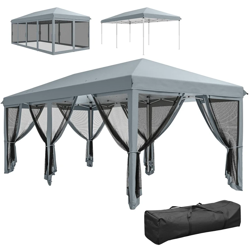 AliExpress - Outsunny Tonnelle pliante tonnelle de jardin extérieure barnum pliant Pop-up pavillon de terrasse 6 x 3 m Anti-UV moustiquaires amovibles