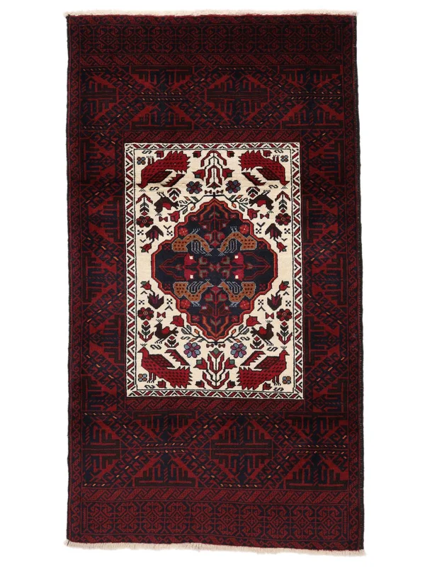 Tkany Ręcznie Beludż Dywan 100X180 Orientalny Wełniany Czarny/Ciemnoczerwony Mały
