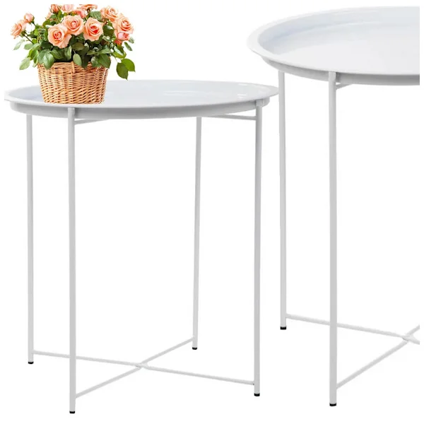 Runt sidobord metall 47 cm med avtagbar bricka vit