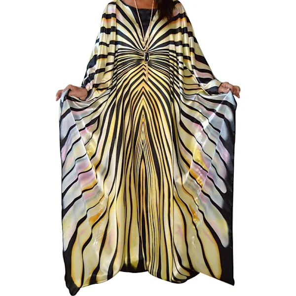 Fjäril Zebra Stripe Mönster Oversize Satin Batwing Kimono Cover Up Kaftan