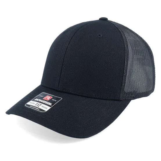 Richardson - 112 Solid Black Trucker Trucker Black Cap - @ Hatstore