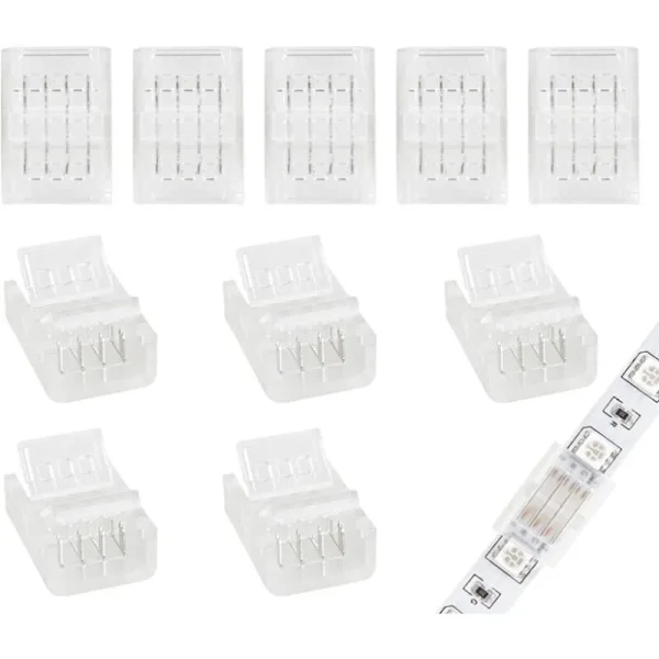Förpackning med 10 10mm 4-stifts LED-kontakter för 10mm RGB LED-lister 5050 3528, skruvmejsel ingår (Ansluter LED-lister och LED-lister)