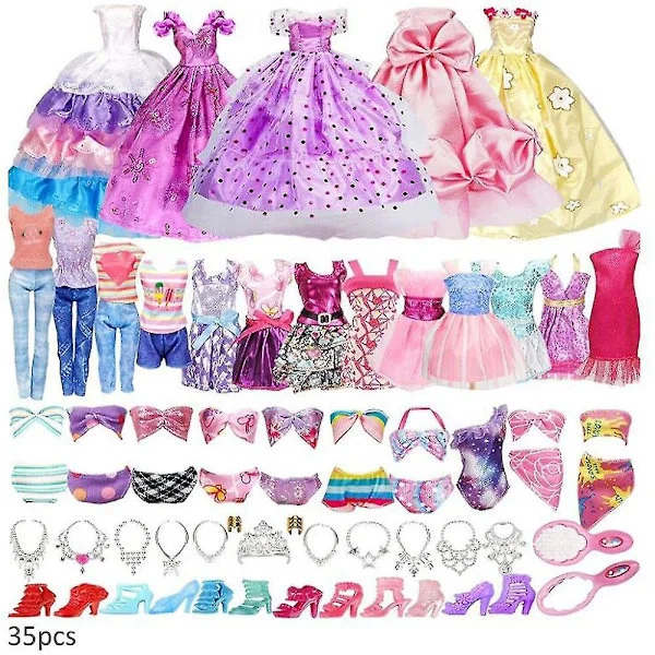 35 stk Barbie Dukke Tøj og Tilbehør Sæt Kjole Sko Badetøj Kollektion Tøj Rekvisitter til Børn Piger Dukke Legetøj Gave (FMY)