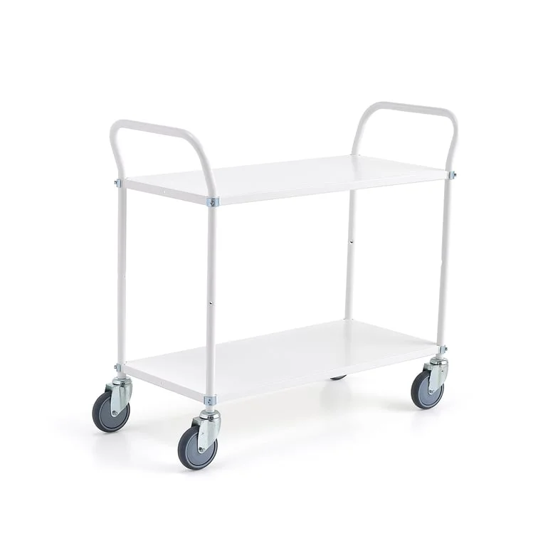 Heavy duty shelf trolley TRANSIT, 2 shelves, 900x440 mm, white