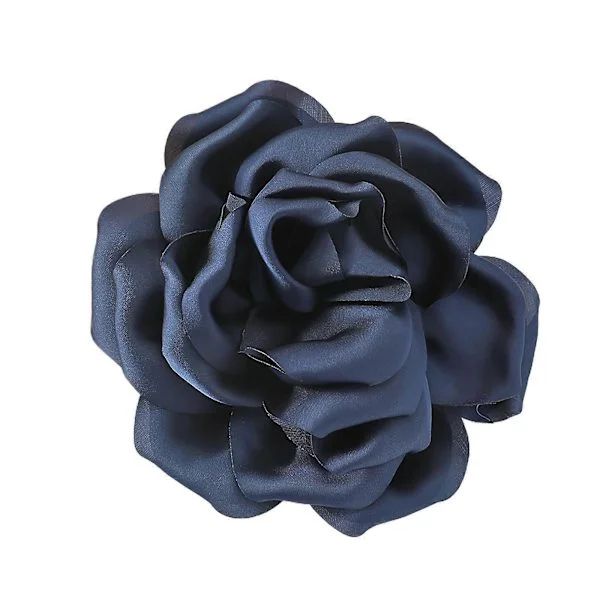 Stylish Fabric Rose Brooch for Women Flower Brooch Ornament Dinner Party Jewelry Trendy Chest Pin Clothing Accessory Navy Blue