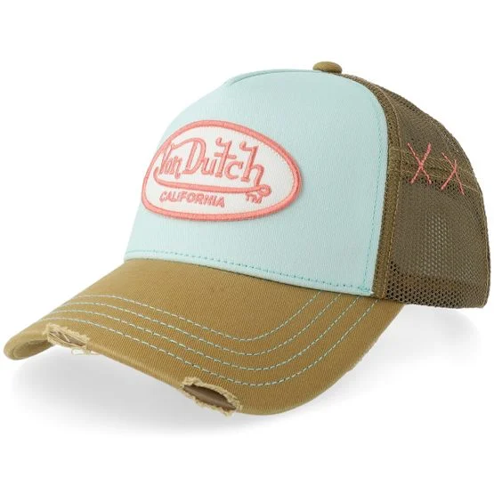 Von Dutch - Blau trucker Cap - Distressed Oval Patch Yellow/White A-Frame Trucker, Unisex, Blau, One Size, Baumwolle