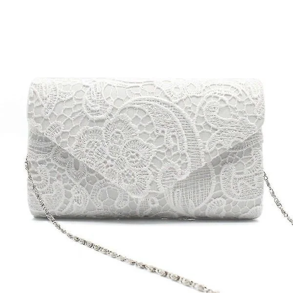 2023 NEW - Elegant Floral Lace Clutch Bag for Women, Evening Ball, White (FMY)