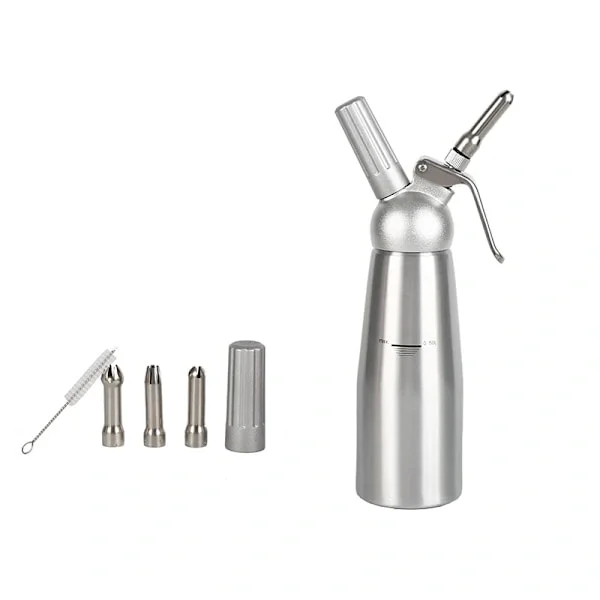 500 ml aluminium gräddsifon med 3 munstycken i rostfritt stål och rengöringsborste, läckagesäker FA15