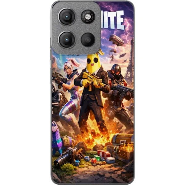 Kompatibelt Mobilskal till Motorola Moto G15 Actionfigurer i explosiv stadsscen med dramatisk himmel och intensiva färger i spelinspirerad stil