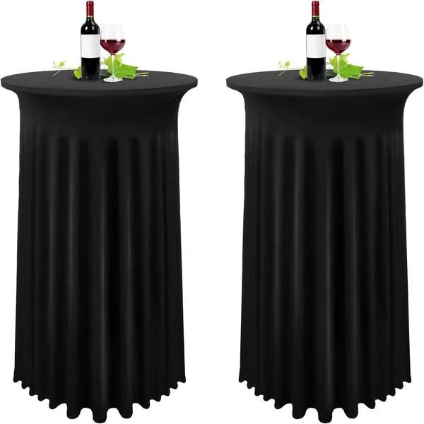 Set med 2 svarta överdrag för höga bord, duk för ståbord 80 x 110 cm, svart stretch plisserad kjolduk i spandex