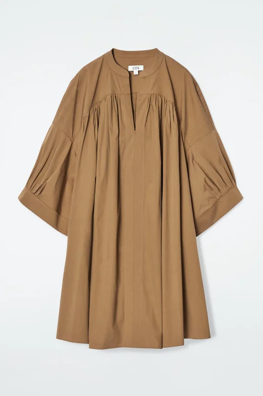 COS Women's Pleated Mini Tunic Dress in Brown
