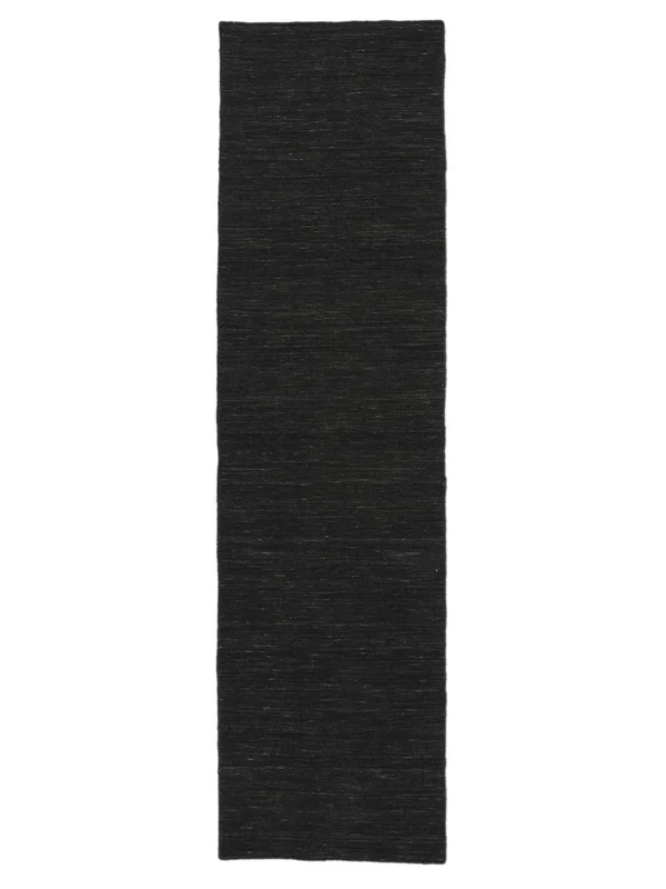 Handloom Flat 80X300 Piccolo Nero Monocromatico Passatoia Tappeto Di Lana
