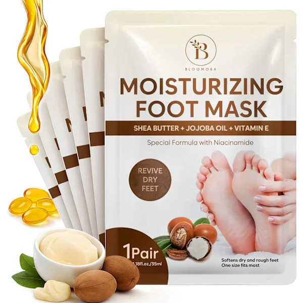 Fugtgivende fodmaske til tørre, sprukne fødder, genoprettende og fugtgivende sokker med sheasmør, jojobaolie og E-vitamin, fodmaske til kvinder og 