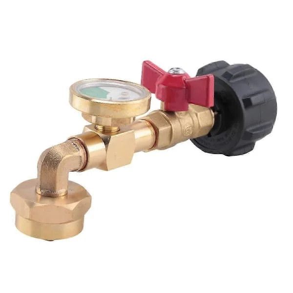 Påfyllningsadapter för propan med ventil och mätare, fyll 0,5 kg flaskor från 9 kg tank, 90-graders armbågsdesign SvartMässing SZRH A-S