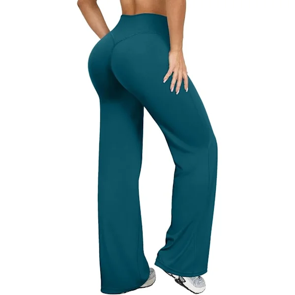 【BQ】YOAKUKA Women's Wide Leg Workout Pants High Waisted Yoga Pants Stretchy Straight Leg Athletic Sweatpants Navy blue