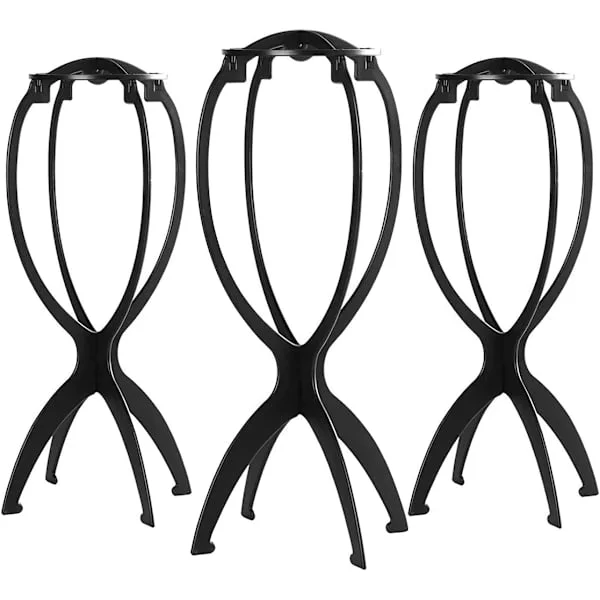 Wig Stand, Wig Head Stand for Wigs, Foldable Wig Stands, Wig Display Stand, Black, 3 Pack