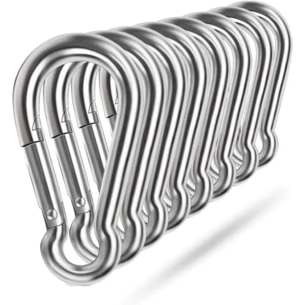 Spring Carabiner, 304 Stainless Steel Metal Clip Heavy Duty Rope Connector Small Carabiner Keychain Link Buckle, 1.97 inch m5 - 8 pcs