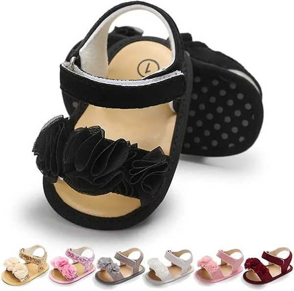 Spädbarn Baby Flickor Sommar Sandaler Med Blomma Mjuk Sula Nyfödd Småbarn Första Walker Spjälsäng Klänning Skor