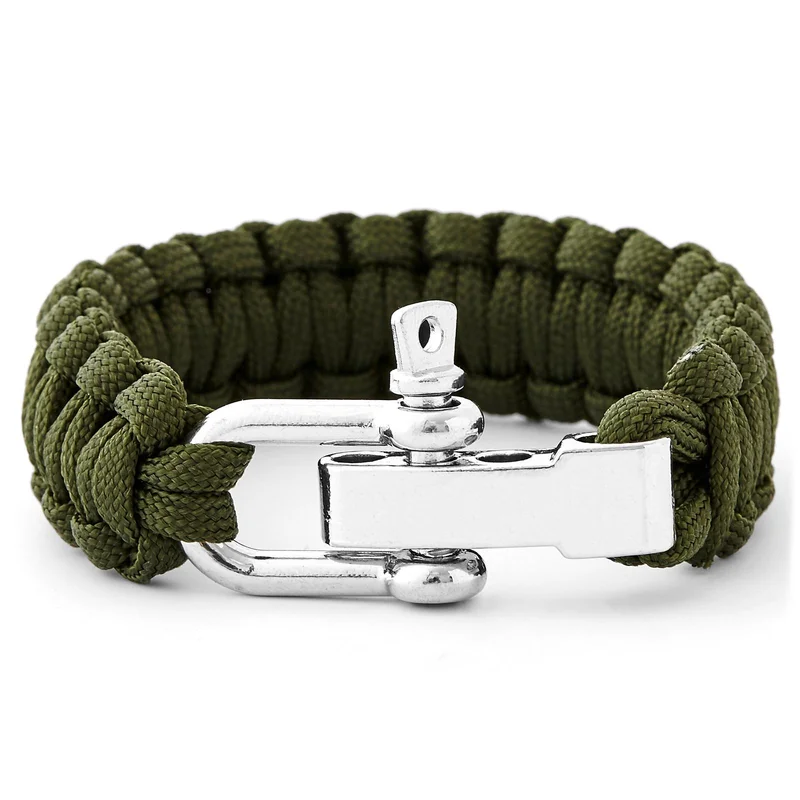 Pulsera de paracord verde ajustable para hombres - Pulsera de supervivencia