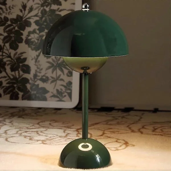 Flowerpot Sladdlös Bordslampa, 1800mAh Batteri Svamp Bordslampa, Bärbar Uteplats Bordslampa, Liten Uppladdningsbar Lampa (Grön)