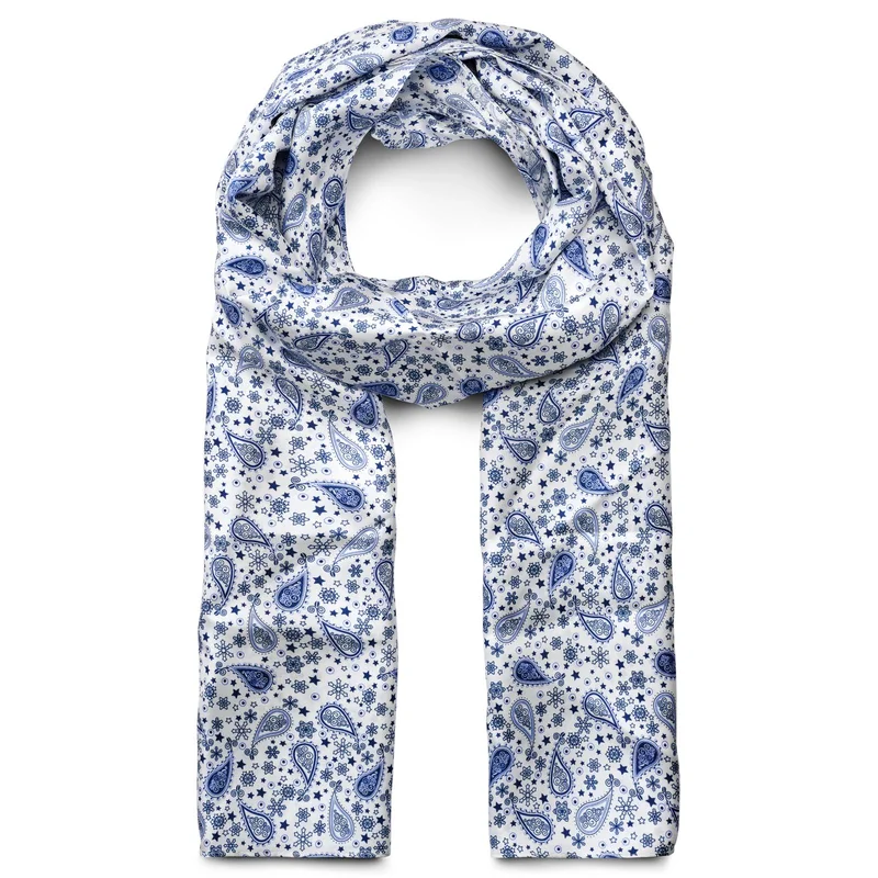 White & Blue Paisley Pattern Silk Scarf for Men - Summer scarves