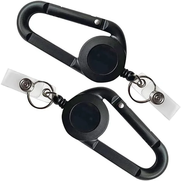 Infällbar nyckelring, 65 cm, infällbar, 2 infällbara nyckelringar, jojo, för ID-korthållare, infällbar, korthållare med karbinhake, svart