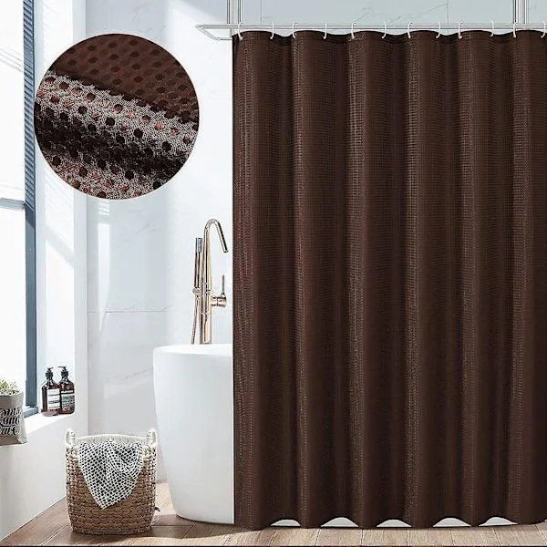 Brun badeforhæng, vaffelvævet tekstureret stof badeforhæng til badeværelse - blødt stof og hotel spa luksus, vandtæt 90*180cm brun