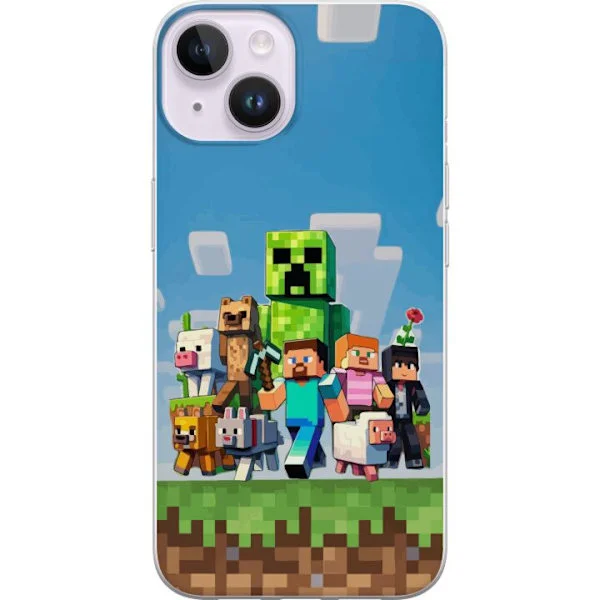 Yhteensopiva Puhelinkuori Apple iPhone 15 Minecraft-hahmot ja eläimet värikäs lohkomailma seikkailu kuvitus täydellinen lapsille ja pelaajille