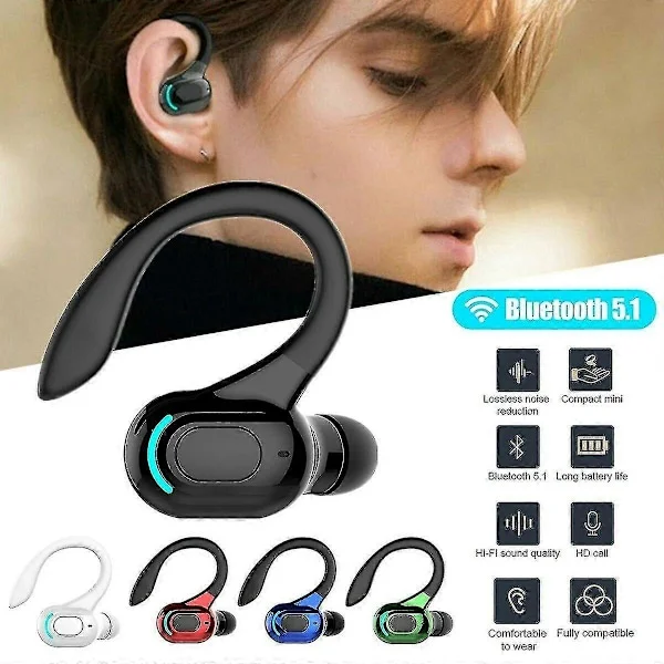 Trådløse øretelefoner løbe-hovedtelefoner, Bluetooth 5.1 hovedtelefoner trådløse øretelefoner hovedtelefoner stereo hovedtelefoner ørekrog helt nye 