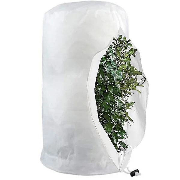 Frostsikre poser for planter, gjenbrukbare plantebeskyttelsesposer med snøring, hagefleeceposer vinter White[GPA]
