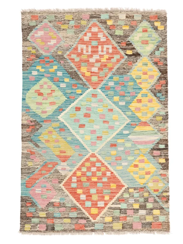 Kilim Berber Style Rug 102X151 Green/Brown