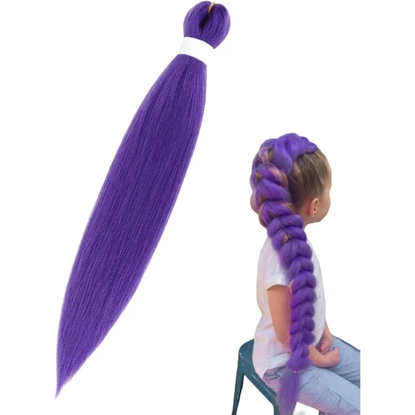 1 stk. Lilla Flettet Hår Forudstrakt - Hestehale Extensions - DIY - Lilla Hår Extension - Velegnet til Scene, Kostume Rollespil - 66cm - Lilla