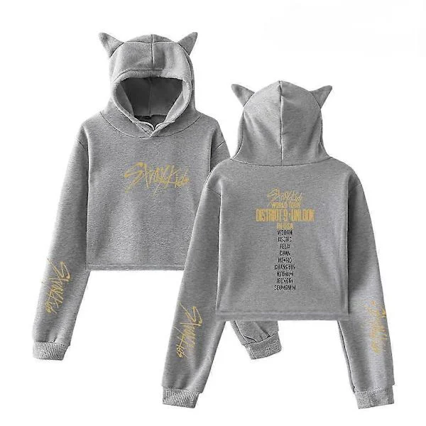 Kpop Stray Kids Hættetrøje Kattöron Trøjer til Kvinder Felix Hyunjin Bangchan Hættetrøje Sweatshirt-15103 grå-15103 grey-15103