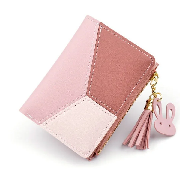 Small Wallet for Women Girls Bifold Slim PU Leather (Pink)