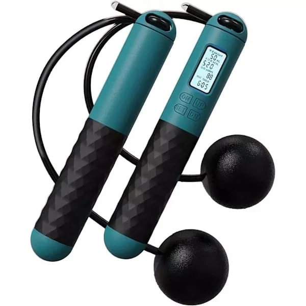 Hopprep med räknare, trådlöst hopprep smart hopprep för Crossfit, hopprep med gravitationsboll hopprep för viktminskning, bränn kalorier Mörkgrön