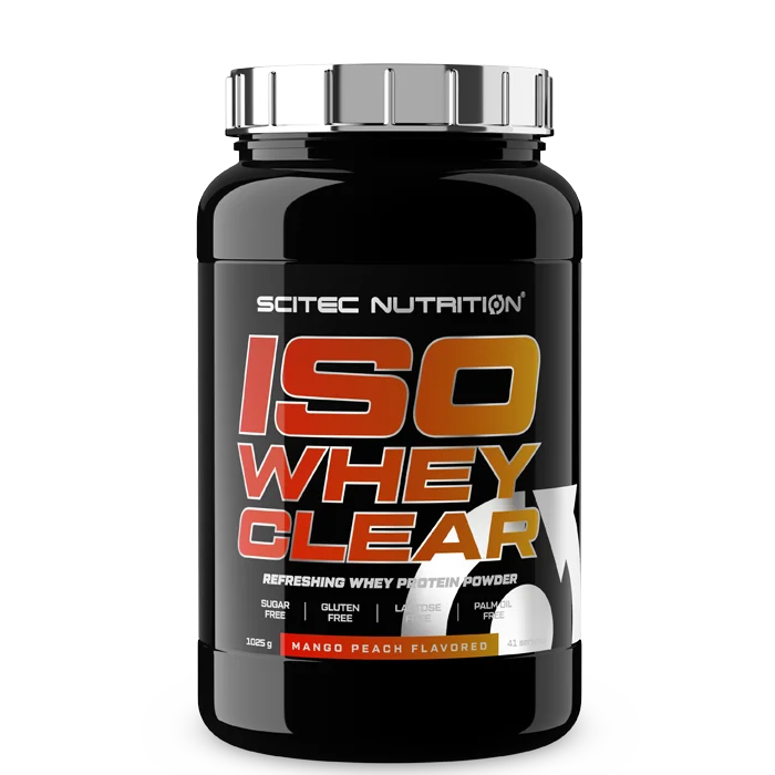 Valleprotein Scitec Nutrition Iso Clear Whey Whey Protein Isolate 1025 g, Mango Peach - Bodyman.dk