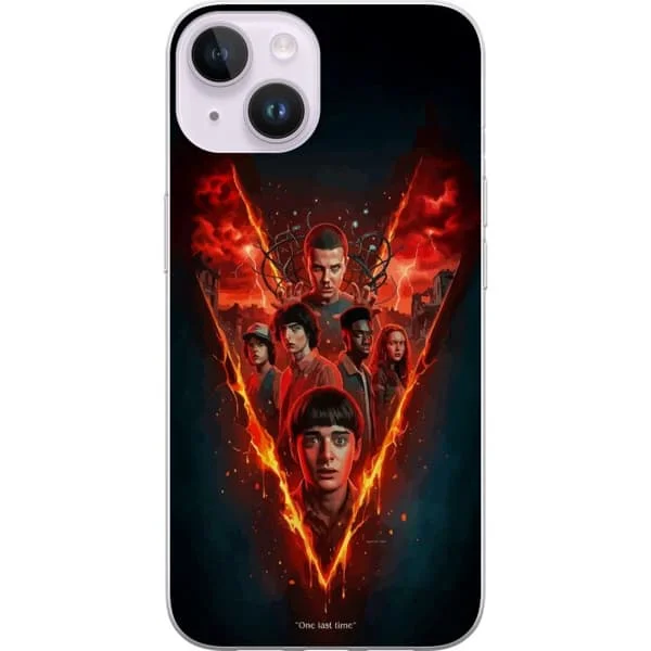 Kompatibelt Mobilskal till Apple iPhone 14 Stranger Things eldig poster med Eleven Mike Will och gänget dramatisk Netflix design perfekt för fans av