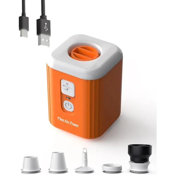 2025 Senaste Modell Bärbar Luftpump för Uppblåsbara Saker: Mini Luftpump med 1600mAh Batteri & Campinglampa - Uppladdningsbar Elektrisk Pump för V