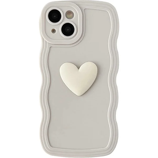 Søtt 3D Kjærlighetshjerte Krøllete Bølge Ramme Myk Kompatibel med iPhone-deksel (Svart, iPhone 13)