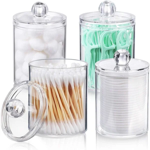 4-pak Qtip-holder til vatrondeller, vatpinde, vatkugler, tandtråd